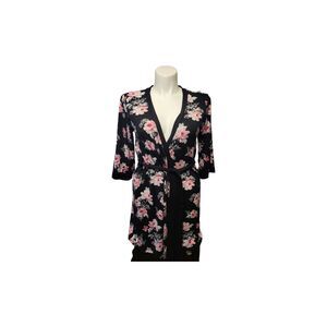 Laura Ashley Robe Women M Black Belted Floral